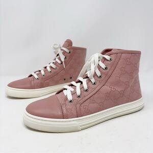 Gucci High Top GG Cap Toe Canvas Sneakers Pink EU 37.5